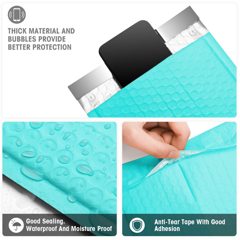 Metronic Bubble Mailers 6x10 Inch 50 Pack Usable Size 6x9" Teal Padded Envelopes Waterproof Bubble Envelopes Self Seal Adhesive for Jewelry, Makeup, Shirts, Small Item - Image 3